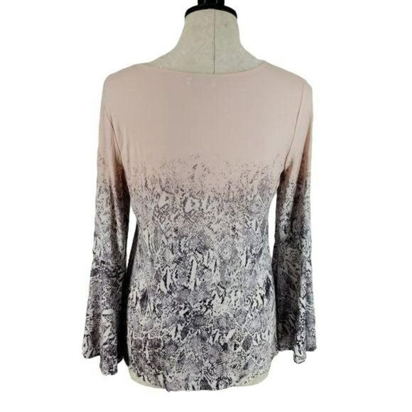 CalvinĀ Klein Women's SnakeāPrint Pink Bell Sleeve Blouseā Small - Picture 3 of 8